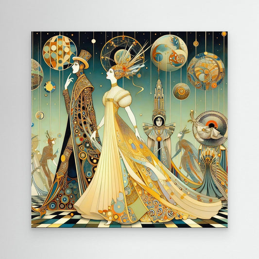 Celestial Courtship: A Surreal Masquerade of Stars and Symbols